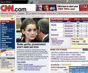 screen grab of cnn.com from november 6, 2002, featuring the conviction of winona ryder for grand theft and vandalism